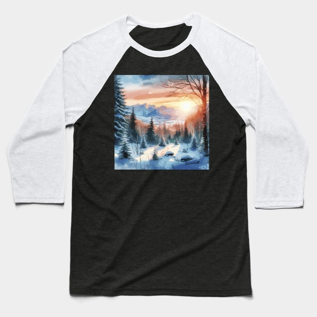 Winter Sunrise Winter Landscape Baseball T-Shirt by Siha Arts